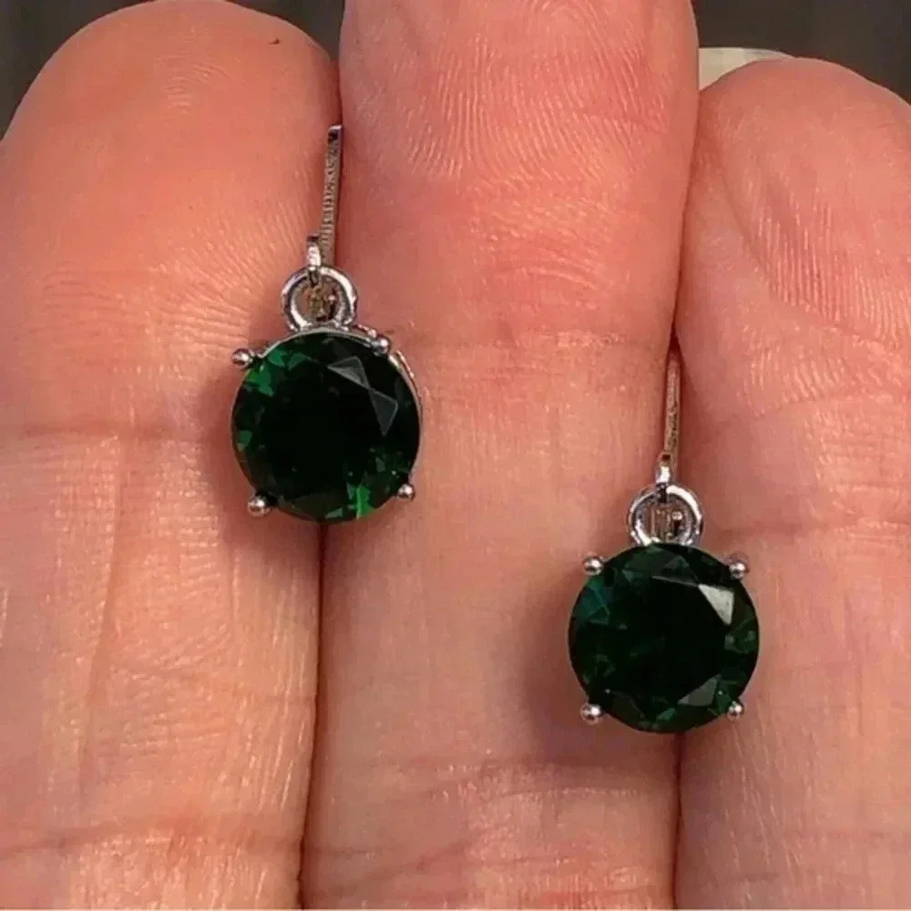 Emerald Green Cubic Zirconia 8mm Lever Back Birthstone Earrings NWT